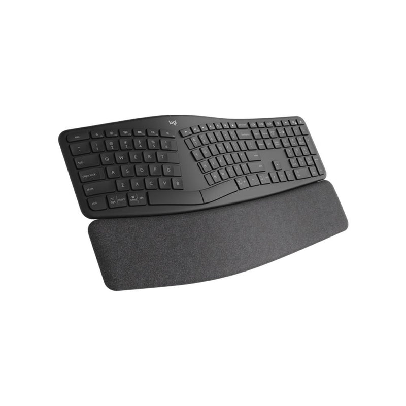 Logitech ERGO K860 Wireless Ergonomic Keyboard with Split Keyboard Layout, Wrist Rest Support, Natural Typing, Dark Grey, Stain-Resistant Fabric, Windows/Mac, Bluetooth, USB Receiver Included