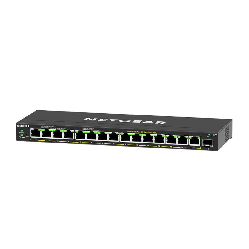 NETGEAR GS316EPP 16-Port PoE Gigabit Ethernet Plus Switch - Managed, with 15 x PoE+ @ 231W, 1 x 1G SFP Port, Desktop or Wall Mount