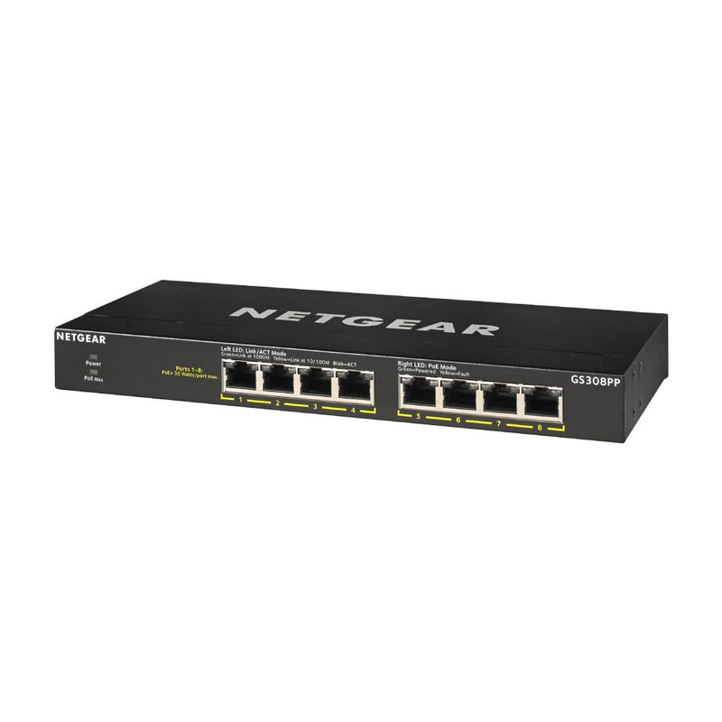 NETGEAR 8-Port Gigabit Ethernet Unmanaged PoE+ Switch (GS308PP) - with 8 x PoE+ 83W, Desktop/Wallmount, Sturdy Metal