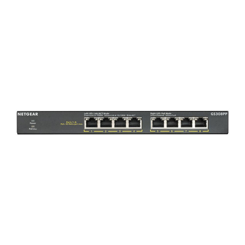 NETGEAR 8-Port Gigabit Ethernet Unmanaged PoE+ Switch (GS308PP) - with 8 x PoE+ 83W, Desktop/Wallmount, Sturdy Metal