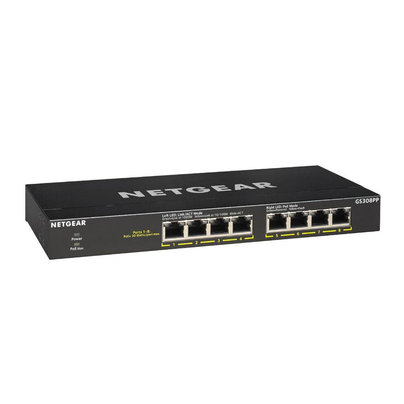 NETGEAR 8-Port Gigabit Ethernet Unmanaged PoE+ Switch (GS308PP) - with 8 x PoE+ 83W, Desktop/Wallmount, Sturdy Metal