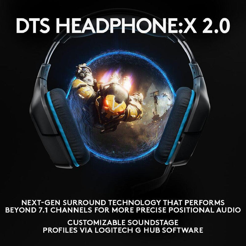 Logitech G431 Wired Gaming Headset, 7.1 Surround Sound, DTS Headphone:X 2.0, 50 mm Audio Drivers, USB and 3.5 mm Jack, Flip-to-Mute Mic, PC, Black