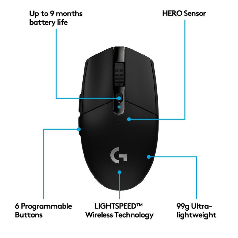 Logitech G304 LIGHTSPEED Wireless Gaming Mouse - Official League of Legends Gaming Gear, HERO Sensor, Lightweight, Programmable Buttons, 250h Battery Life, On-Board Memory KDA