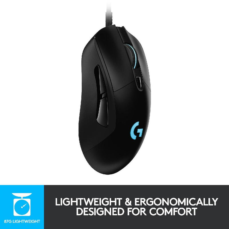 Logitech G403 HERO 25K Gaming Mouse, LIGHTSYNC RGB, Lightweight 87g+10g Optional, Braided Cable, 25,600 DPI, Rubber Side Grips