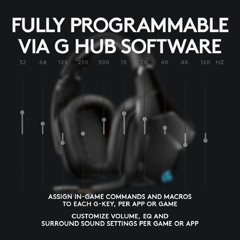 Logitech G933s Wireless Gaming RGB Headset, 7.1 Surround Sound, DTS Headphone:X 2.0, 50 mm PRO-G Drivers, 2.4 GHz Wireless, Flip-to-Mute Mic, PC