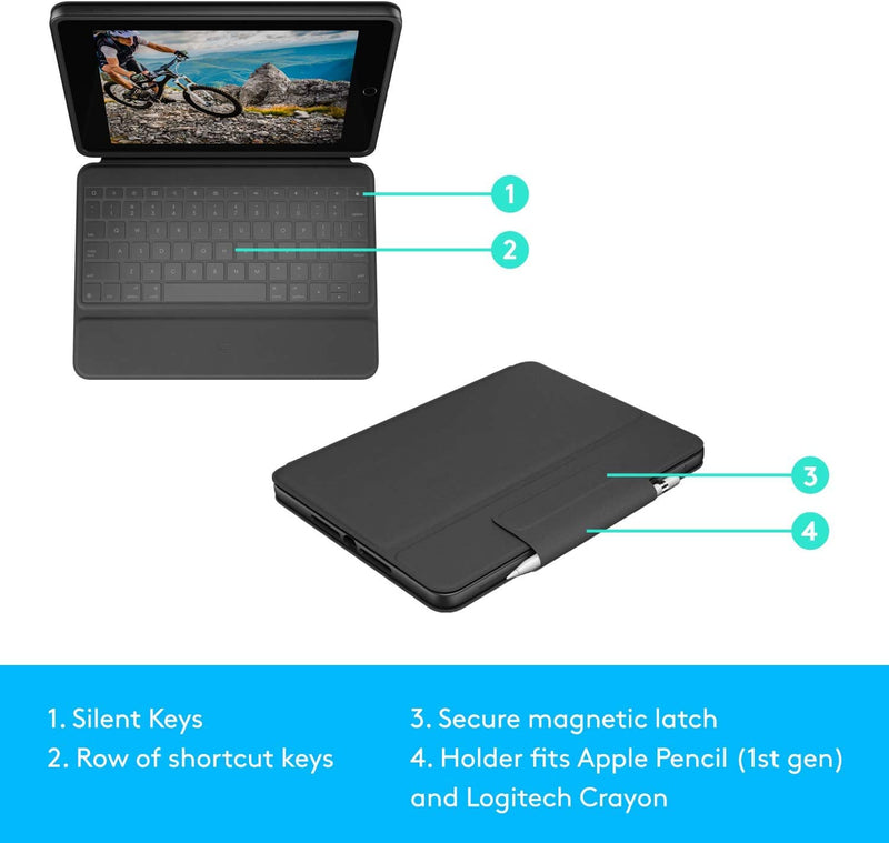 LOGITECH Rugged Folio Ultra-protective Keyboard Case with Smart Connector for iPad (7th, 8th and 9th gen)