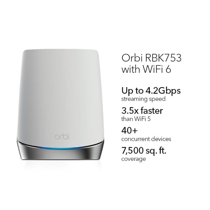 NETGEAR Orbi RBK753 High-Performance Tri-band Mesh WiFi 6 System - AX4200 (1 Router + 2 Satellites)