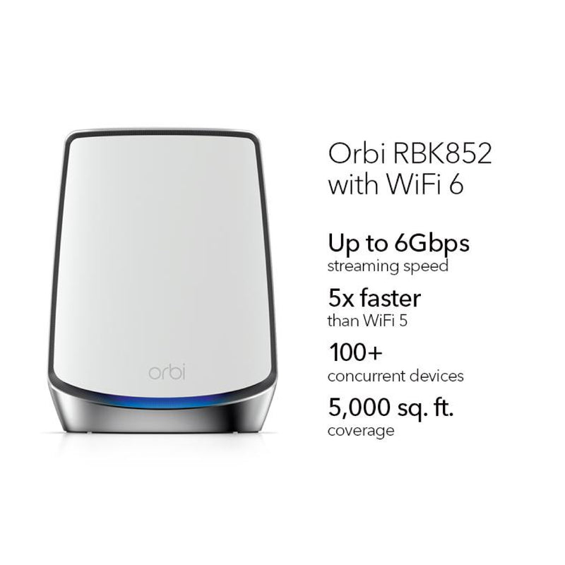 NETGEAR Orbi RBK852 Ultra-Performance Tri-band Mesh WiFi-6 System - AX6000 (1 Router + 1 Satellite)