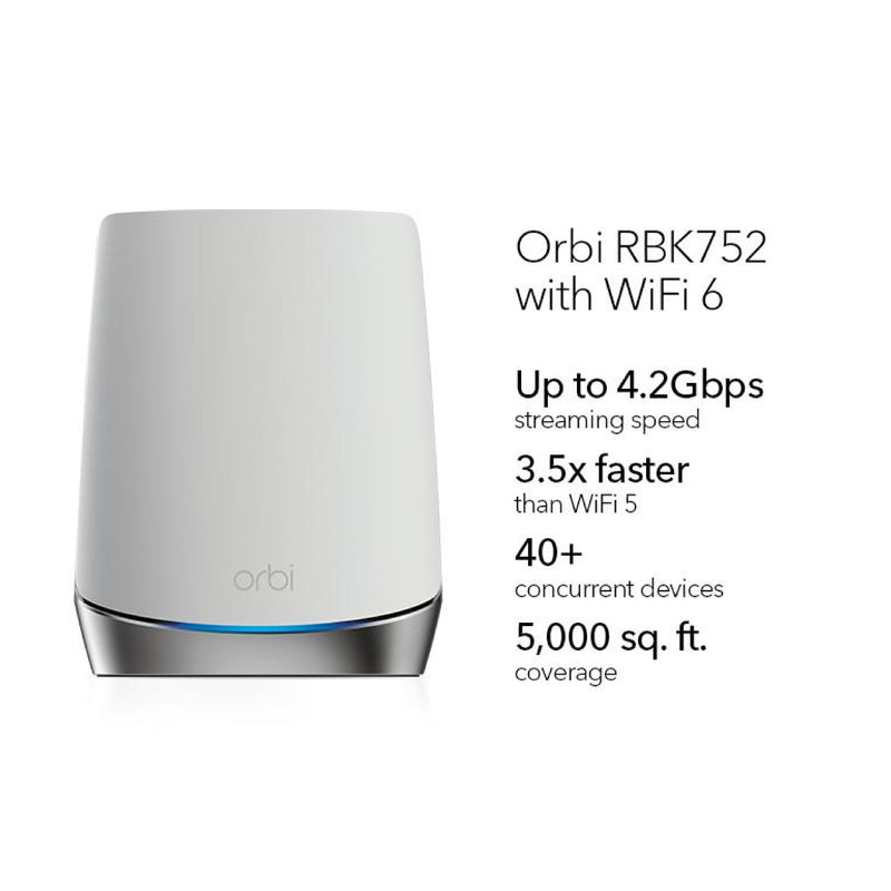 NETGEAR Orbi RBK752 High-Performance Tri-band Mesh WiFi 6 System - AX4200 (1 Router + 1 Satellite)