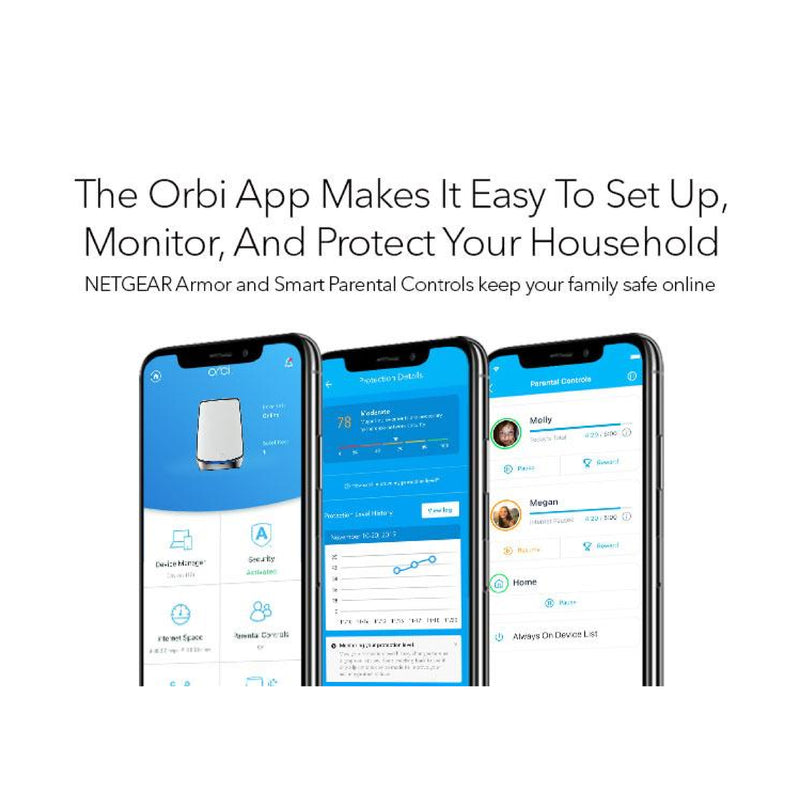 NETGEAR Orbi RBK854 Ultra-Performance Tri-band Mesh WiFi 6 System - AX6000 (1 Router + 3 Satellites)