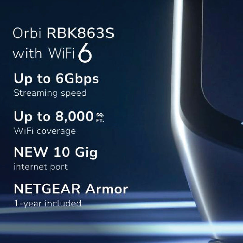 Netgear AX6000 Mesh WiFi System (RBK863S) Orbi White Series Tri-Band WiFi 6 Mesh System