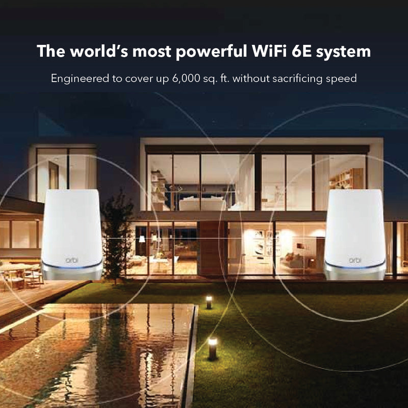 Netgear AX6000 Mesh WiFi System (RBK863S) Orbi White Series Tri-Band WiFi 6 Mesh System