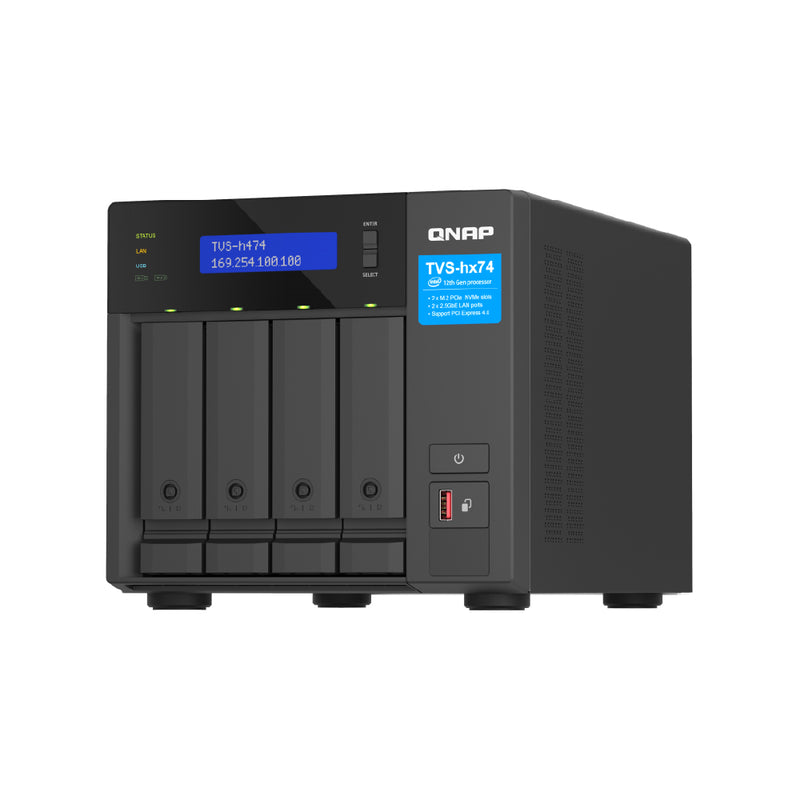QNAP TVS-h474-PT-8G 4 Bay ZFS Tower NAS powered by Intel® Pentium® Gold