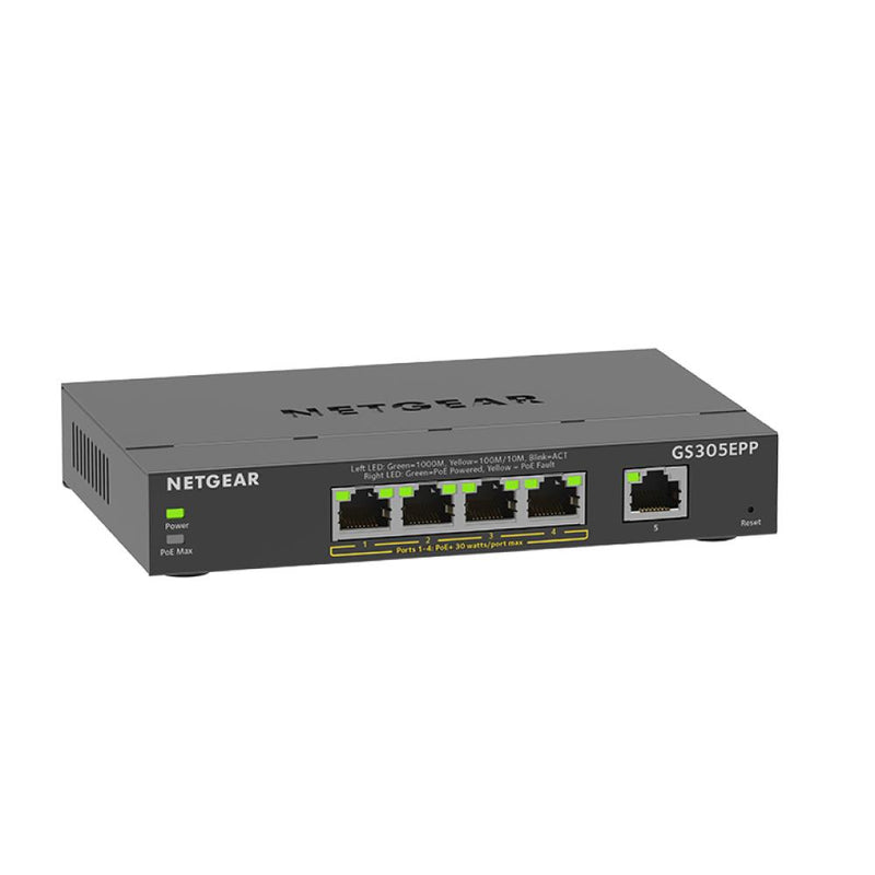 NETGEAR GS305EPP 5 Port PoE Gigabit Ethernet Plus Switch - with 4 x PoE+ @ 120W, Desktop or Wall Mount