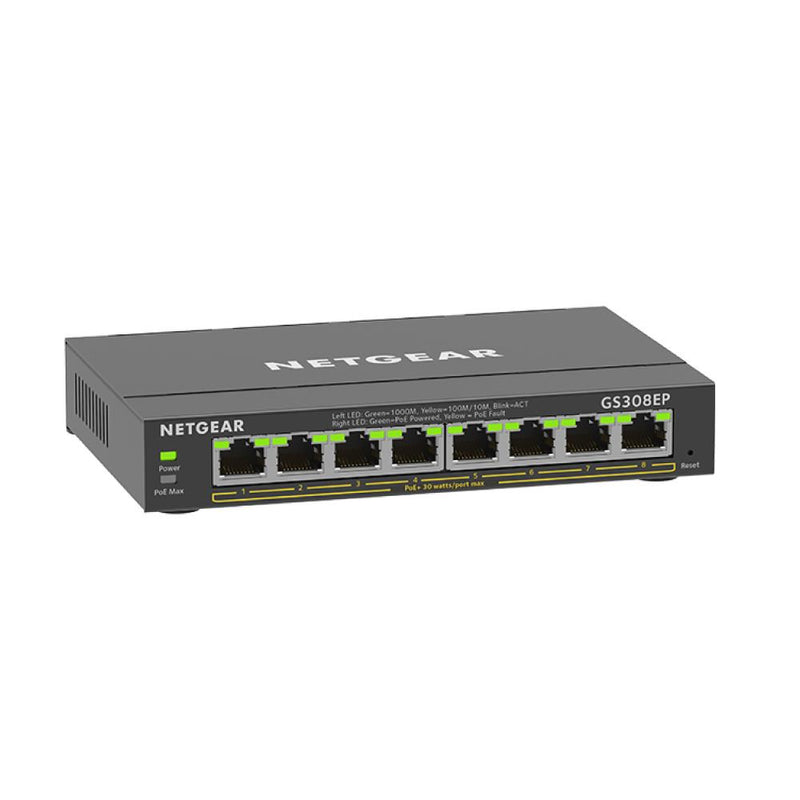 NETGEAR GS308EP 8 Port PoE Gigabit Ethernet Plus Switch - with 8 x PoE+ @ 62W, Desktop or Wall Mount