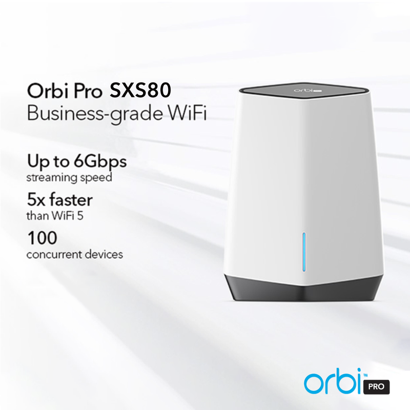 NETGEAR Orbi Pro WiFi 6 Tri-Band Mesh Add-on Satellite for Business or Home SXS80 | Coverage up to 3,000 sq. ft, 80 Devices | AX6000 (Up to 6Gbps)| Requires Orbi Pro WiFi 6 Router
