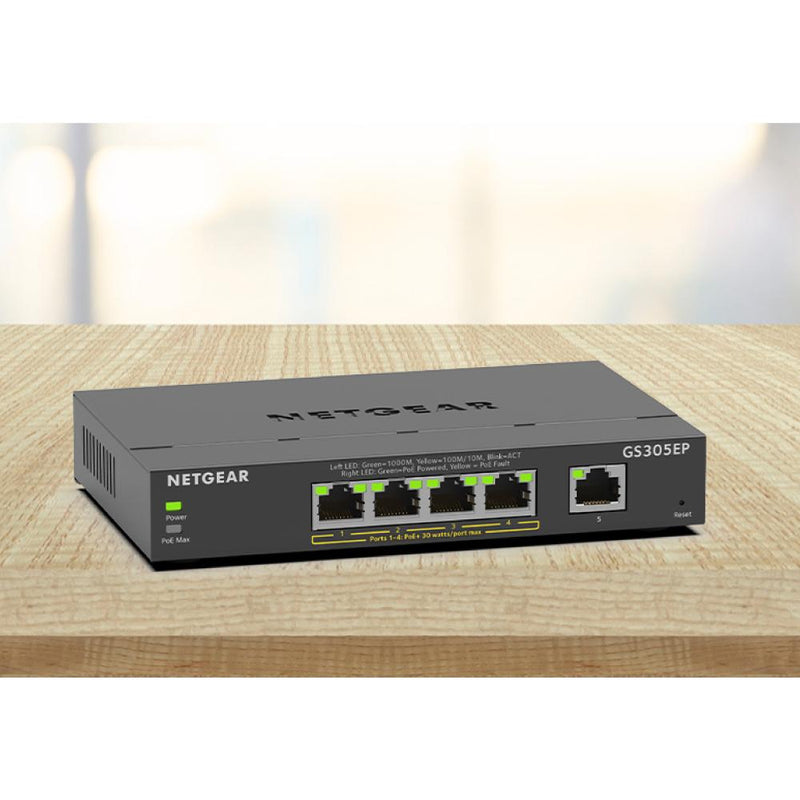 NETGEAR GS305EP 5 Port PoE Gigabit Ethernet Plus Switch - with 4 x PoE+ @ 63W, Desktop or Wall Mount