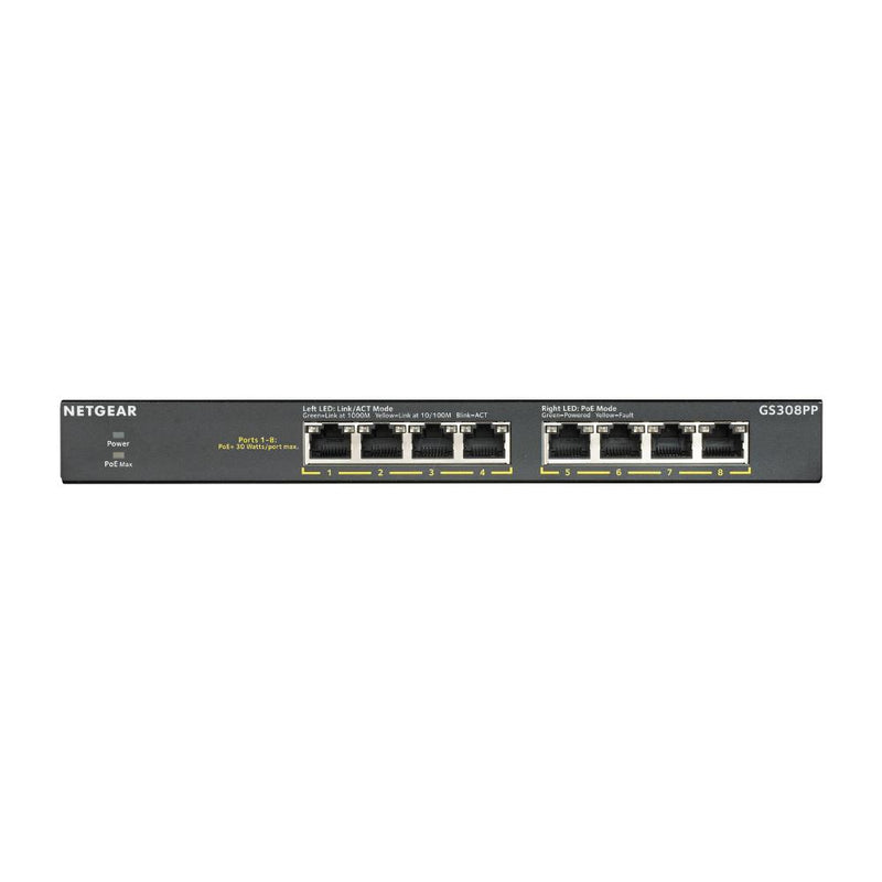 NETGEAR 8-Port Gigabit Ethernet Unmanaged PoE+ Switch (GS308PP) - with 8 x PoE+ 83W, Desktop/Wallmount, Sturdy Metal 