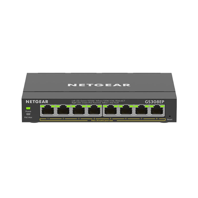 NETGEAR GS308EP 8 Port PoE Gigabit Ethernet Plus Switch - with 8 x PoE+ @ 62W, Desktop or Wall Mount