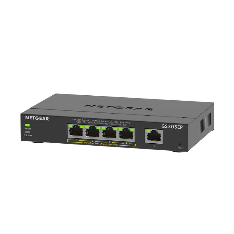 NETGEAR GS305EP 5 Port PoE Gigabit Ethernet Plus Switch - with 4 x PoE+ @ 63W, Desktop or Wall Mount