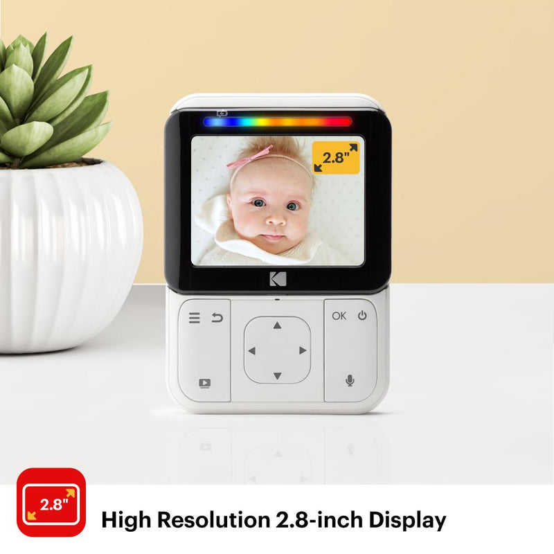 KODAK CHERISH C220 Smart Video Baby Monitor 2.8" HD display Screen & Mobile App, Hi-res Camera, Two-way audio, Infrared night-vision, Remote zoom and Long range