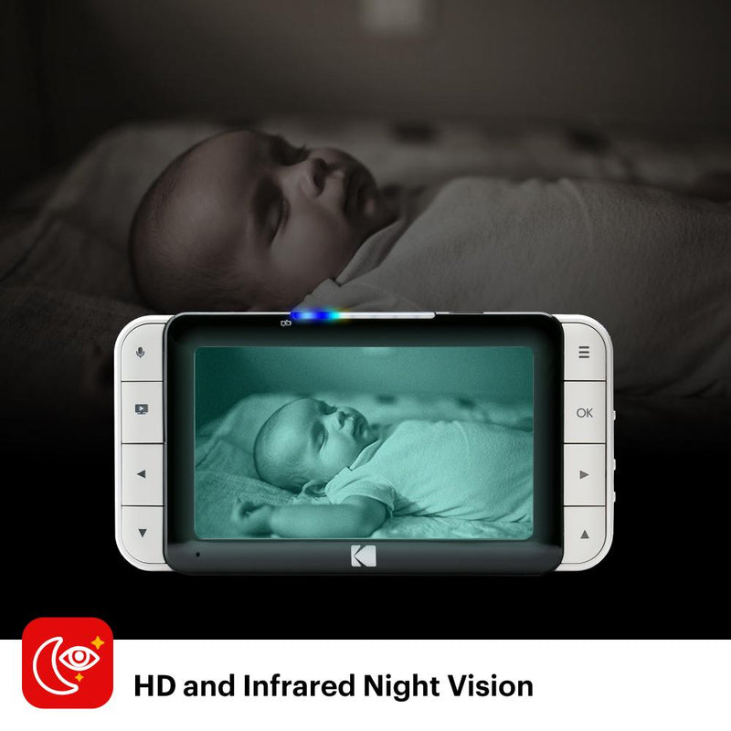KODAK CHERISH C520 Smart Baby Video Monitor 5.0" HD display screen & Mobile App, Hi-res Camera, Two-way audio, Infrared night-vision, Remote zoom and Long range