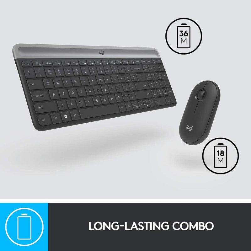 Logitech MK470 Slim Wireless Keyboard and Mouse Combo - Low Profile Compact Layout, Ultra Quiet Operation, 2.4 GHz USB Receiver with Plug and Play Connectivity, Long Battery Life