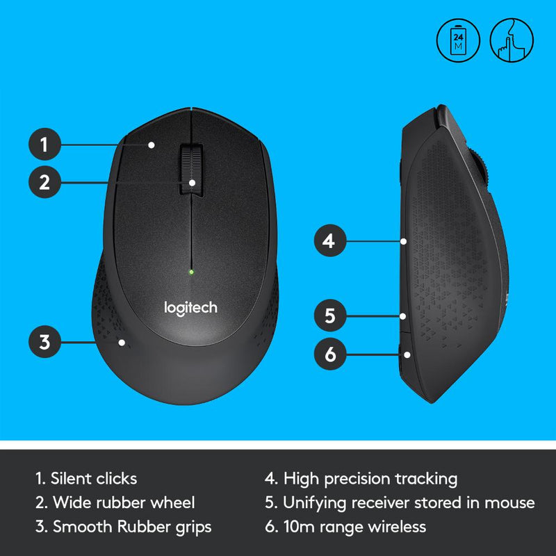 Logitech M331 Wireless Silent Plus Mouse with Rubber Grip (No Click Sound) (Work From Home, Home Based Learning)