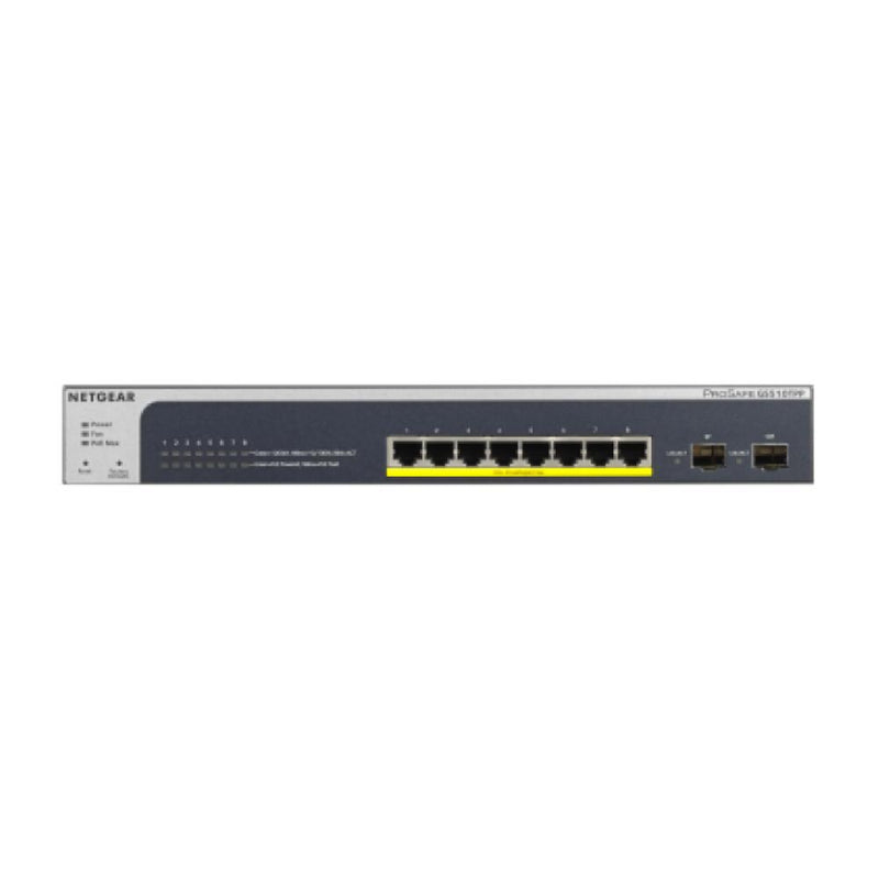 NETGEAR GS510TPP 10-Port PoE Gigabit Ethernet Smart Switch - Managed, with 8 x PoE+ @ 190W, 2 x 1G SFP, Desktop or Rackmount, and Limited Lifetime Protection