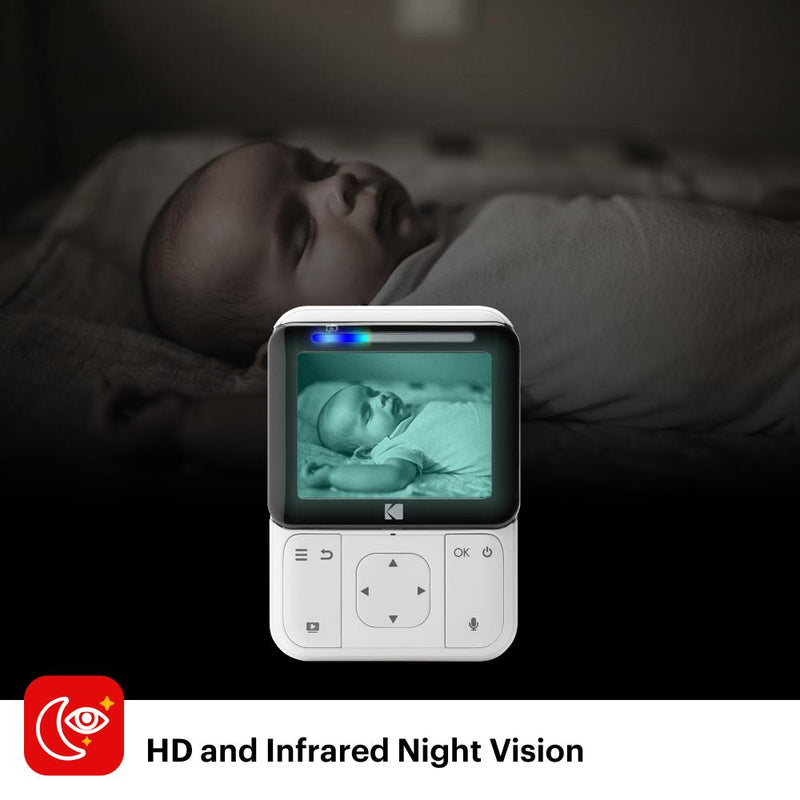 KODAK CHERISH C225 Smart Video Baby Monitor 2.8" HD display Screen & Mobile App, Hi-res Camera, Remote Pan/Tilt/Zoom, Two-way audio and Infrared night-vision