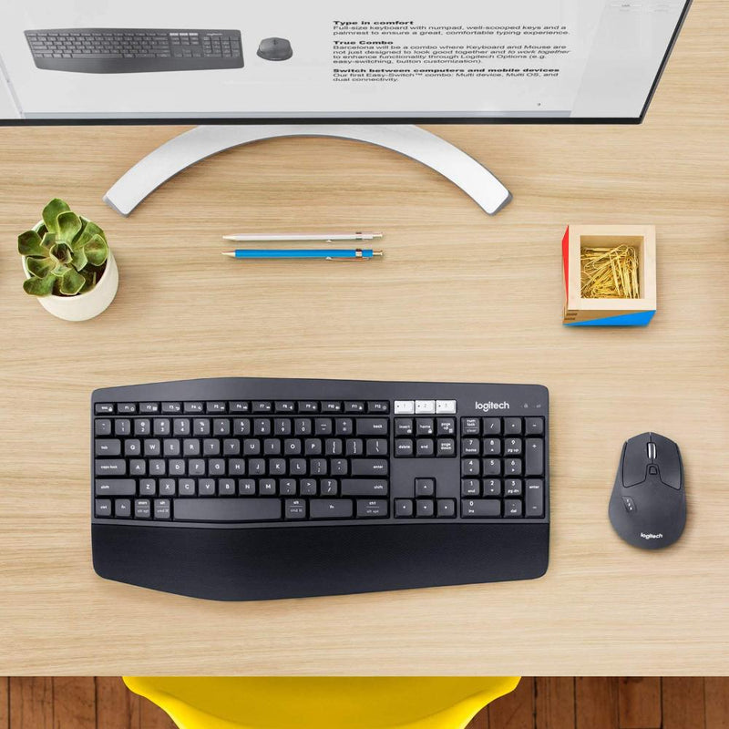 Logitech MK850 Performance Wireless Multi Device Keyboard &amp; Mouse Combo with Cushion Palm Rest (Bluetooth &amp; Unifying) (Apple Mac, Microsoft Windows) with Logitech FLOW Technology (Work From Home, Home Based Learning)