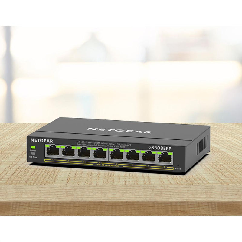 NETGEAR GS308EPP 8 Port PoE Gigabit Ethernet Plus Switch - with 8 x PoE+ @ 123W, Desktop or Wall Mount