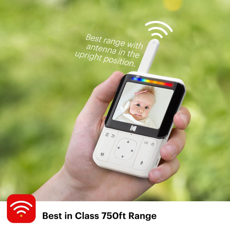 KODAK CHERISH C220 Smart Video Baby Monitor 2.8" HD display Screen & Mobile App, Hi-res Camera, Two-way audio, Infrared night-vision, Remote zoom and Long range