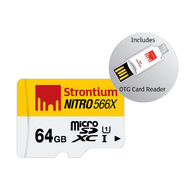 Strontium Nitro 64GB MicroSDXC UHS-I Memory Card with OTG Card Reader Up to 85MB/s (SRN64GTFU1T)