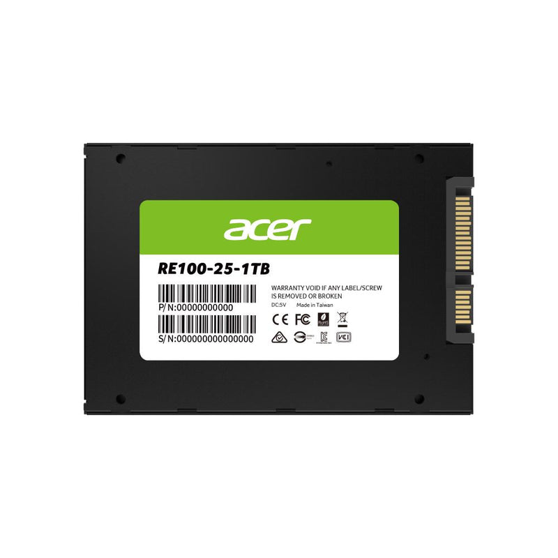 Acer RE100 2.5" SATA III SSD, Capacities Up to 4 TB (SATA), with read/write speeds of 560 MB/s and 520 MB/s