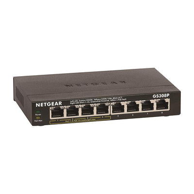 NETGEAR GS308P 8-Port Gigabit Ethernet Unmanaged PoE Switch - with 4 x PoE @ 55W, Desktop, Sturdy Metal Fanless Housing