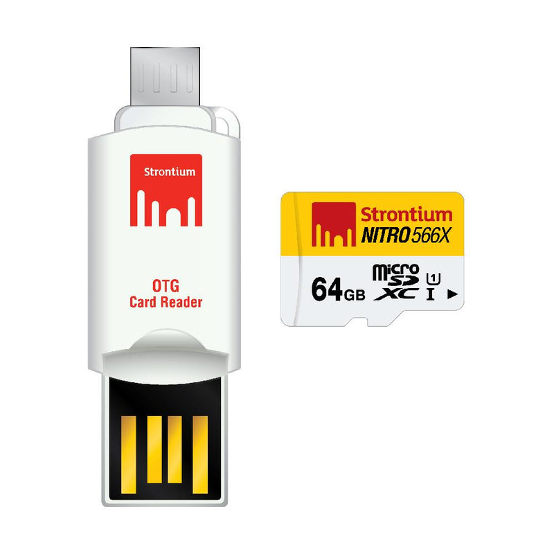 Strontium Nitro 64GB MicroSDXC UHS-I Memory Card with OTG Card Reader Up to 85MB/s (SRN64GTFU1T)