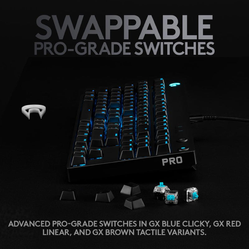 Logitech G PRO X Mechanical RGB Gaming Keyboard with Swappable Switches (Comes with GX Blue Clicky Switches)