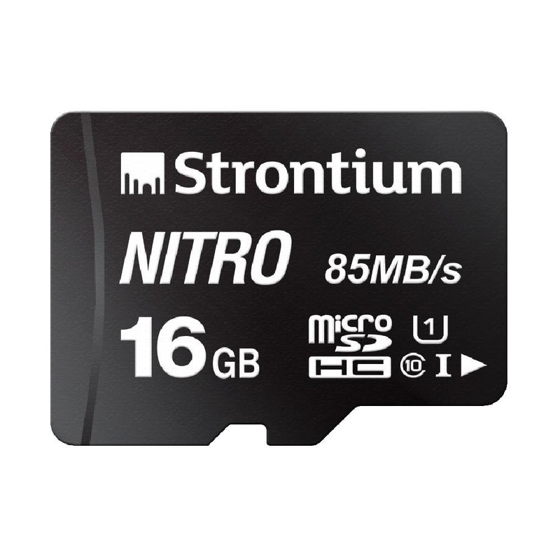 Strontium Nitro 16GB Micro SDHC Memory Card 85MB/s UHS-I U1 Class 10 w/Adapter High Speed For Smartphones Tablets Drones Action Cams (SRN16GTFU1QA)