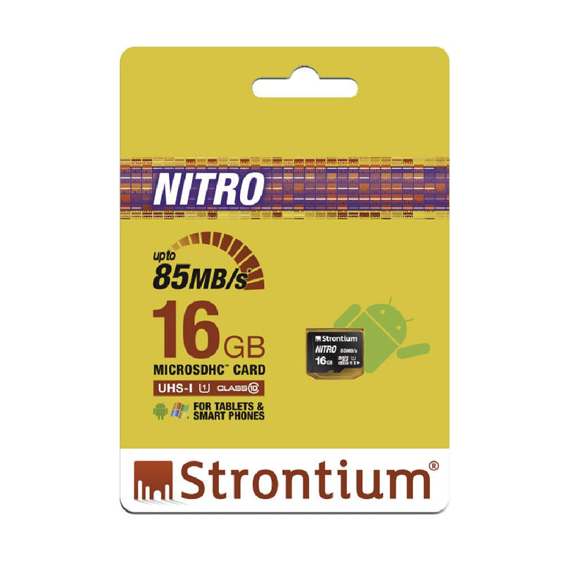 Strontium Nitro (SRN16GTFU1QR) 16GB Micro SDHC Memory Card 85MB/s UHS-I U1 Class 10 High Speed for Smartphones/Tablets/Drones/Action Cams