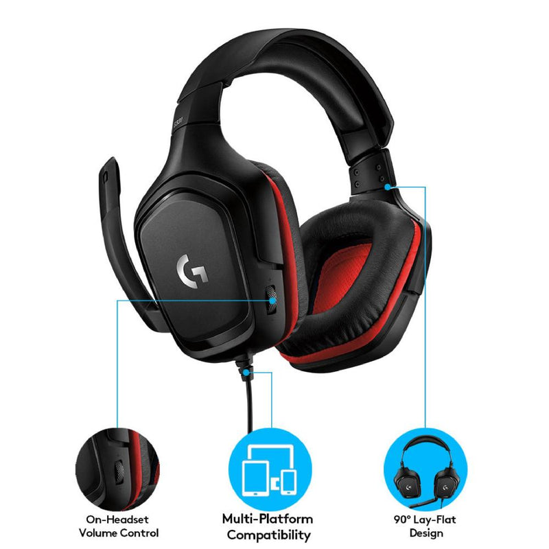 Logitech G331 Wired Gaming Headset, 50 mm Audio Drivers, Rotating Leatherette Ear Cups, 3.5 mm Audio Jack, Flip-to-Mute Mic, Lightweight for PC, Xbox One, Xbox Series X|S, PS5, PS4, Nintendo Switch, Black