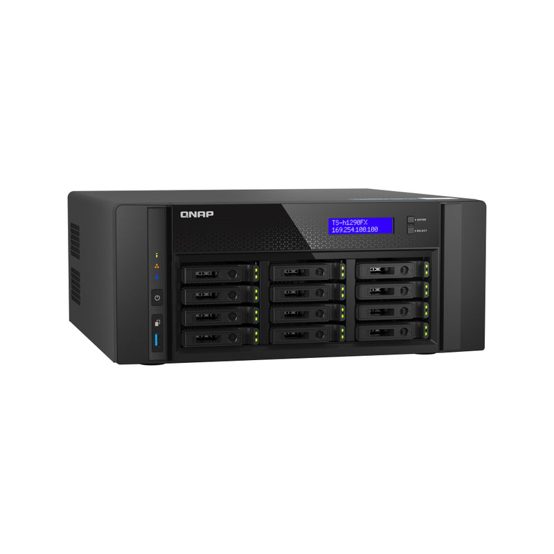 QNAP TS-h1290FX 12 Bay U.2 NVMe/ SATA all-flash NAS , featuring ZFS-based storage and 25GbE connectivity