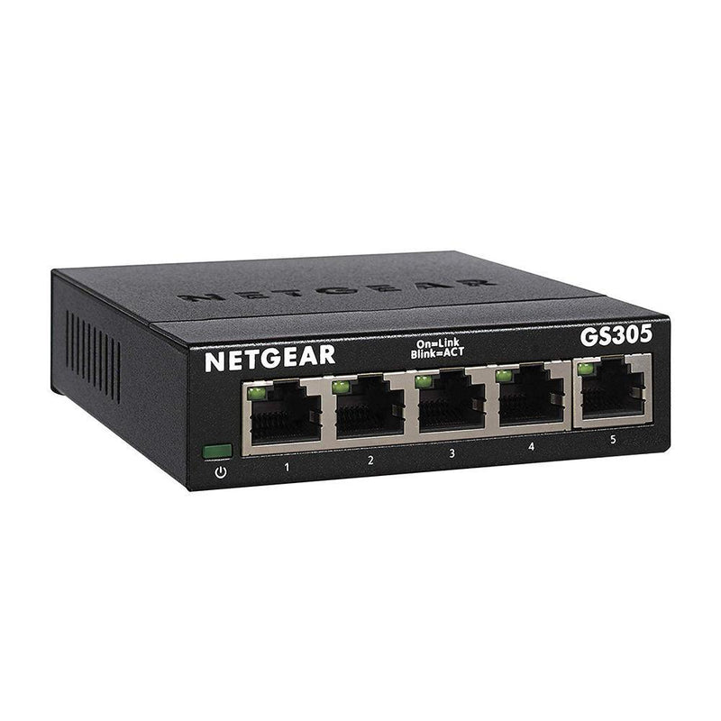 NETGEAR GS305 5-Port Gigabit Ethernet Unmanaged Switch - Desktop, Sturdy Metal Fanless Housing, Grey