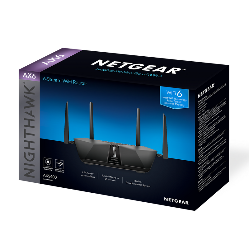 NETGEAR Nighthawk RAX50 6-Stream AX5400 WiFi 6 Router  - AX5400 Dual Band Wireless Speed (Up to 5.4 Gbps) | 2,500 sq. ft. Coverage