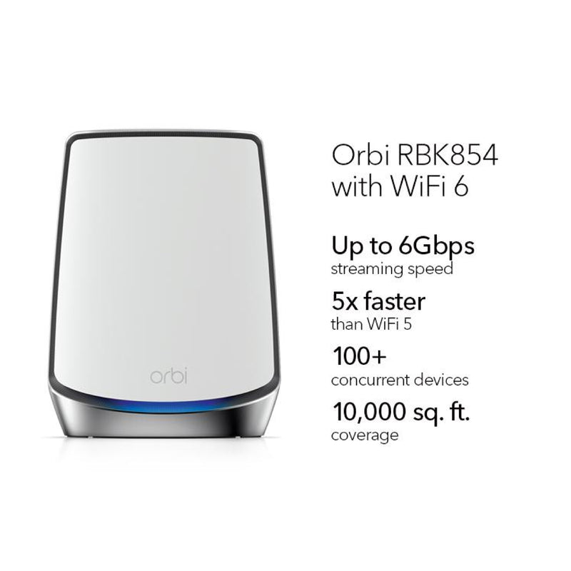 NETGEAR Orbi RBK854 Ultra-Performance Tri-band Mesh WiFi 6 System - AX6000 (1 Router + 3 Satellites)